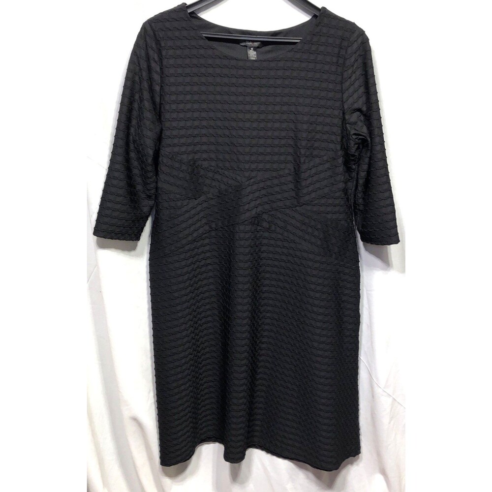 Style & Co Sheath Midi Dress 18 Black Textured 3/4 Sleeve Capsule Office Career